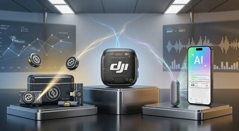 Dispositivos wearable de AI Audio Journaling: Hollyland Lark M2 vs dji mic 3 vs Plaud IA NotePin