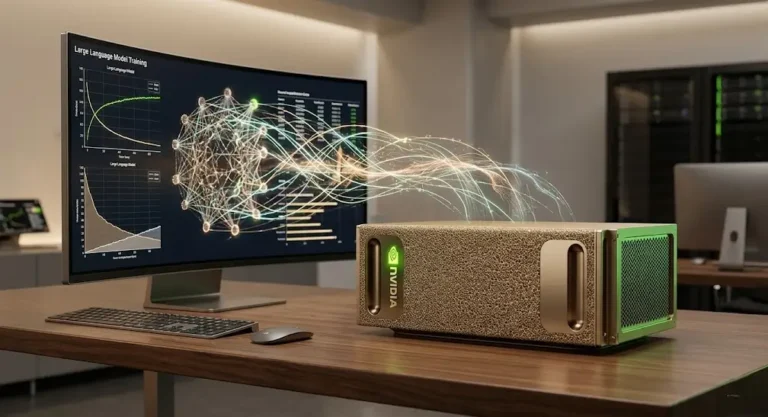 Supercomputadora NVIDIA DGX Spark acelerando entrenamiento de modelos de lenguaje grande (LLM).