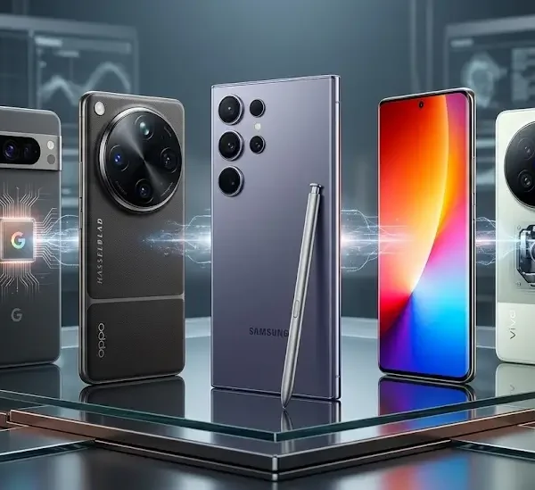 Comparativa de los mejores smartphones Android gama alta 2026: Samsung Galaxy S26 Ultra, Google Pixel 10 Pro, OPPO, VIVO y Honor.
