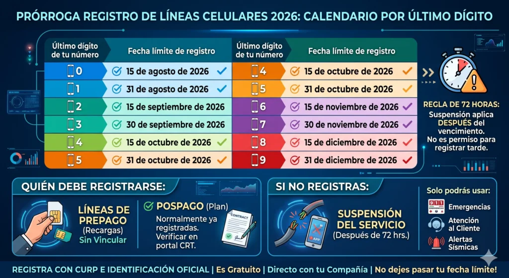 calendario por último dígito de tu número. Prórroga registro de líneas