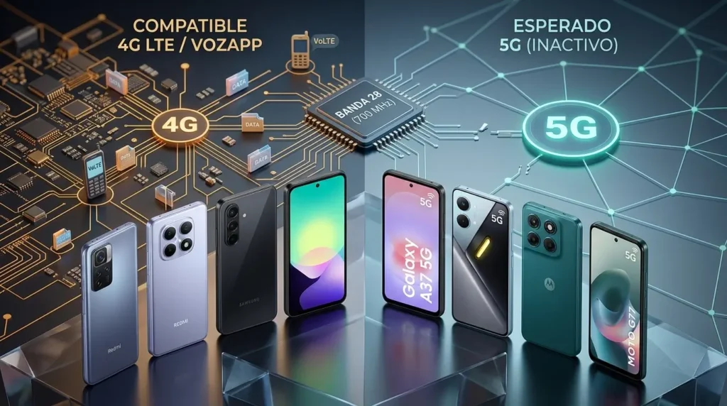 Comparativa visual de teléfonos móviles para Bait: modelos 4G LTE y 5G
