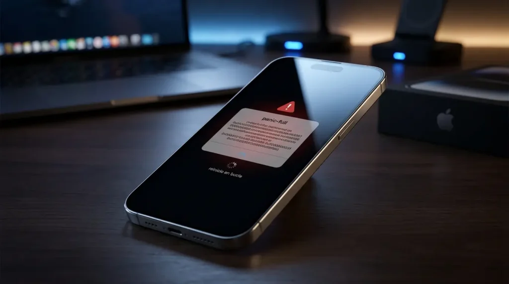 iPhone 18 Pro mostrando un error de sistema y reinicio en pantalla