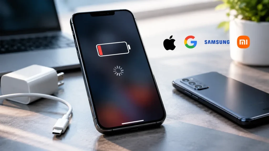 Celular con batería desgastada y poca carga, que provoca lentitud y requiere revisión.